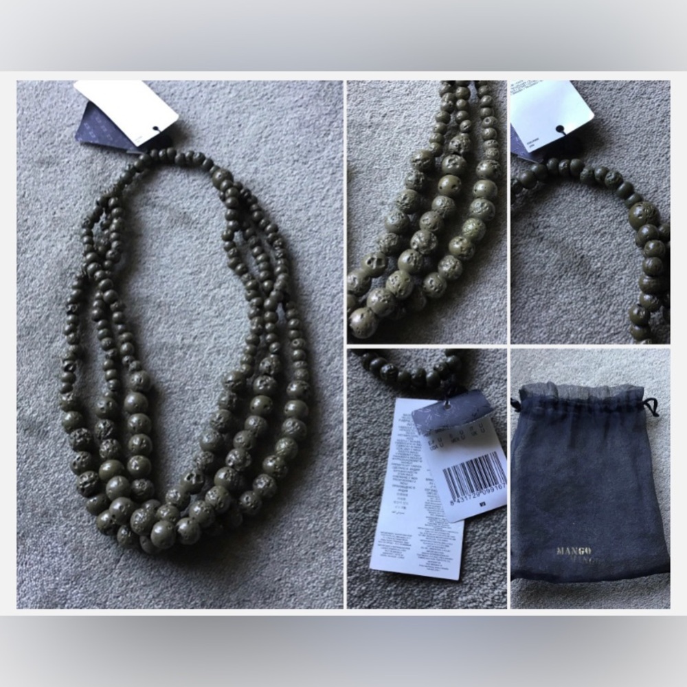 Mango Necklace Irregular Glass Dark Green Brown NEW NWT w/Pouch